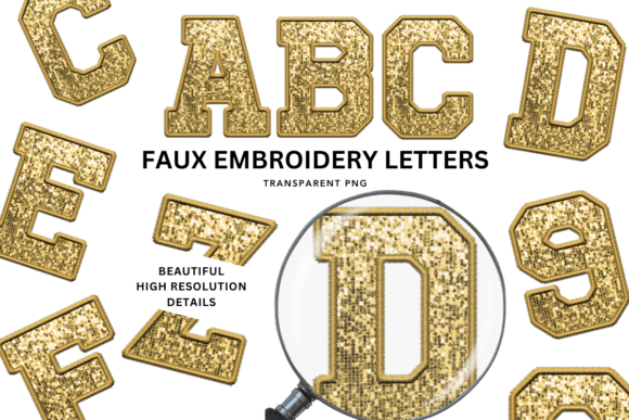 Faux Embroidery Sequin Alphabet PNG, Sil