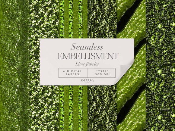 Green Embroidery Sequin Fabric Paper