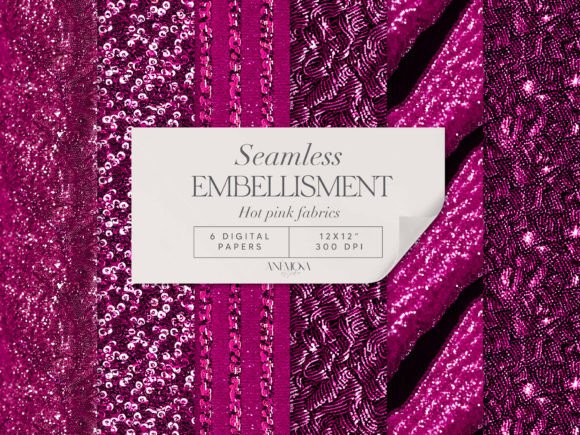 Hot Pink Embroidery Sequin Fabric Paper