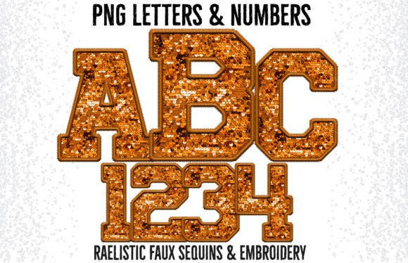 Orange Faux Sequins Embroidery Letters