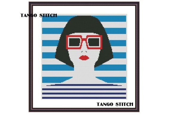 Pop Art Stripe Woman Portrait Embroidery