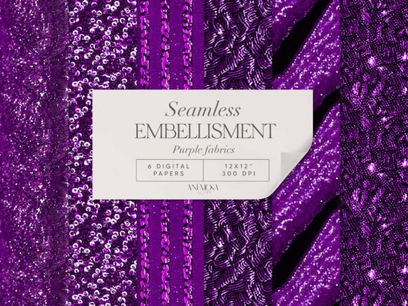 Purple Embroidery Sequin Fabric Paper