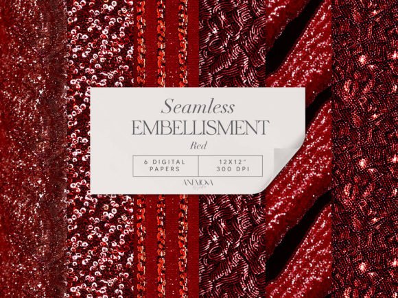 Red Embroidery Sequin Fabric Paper